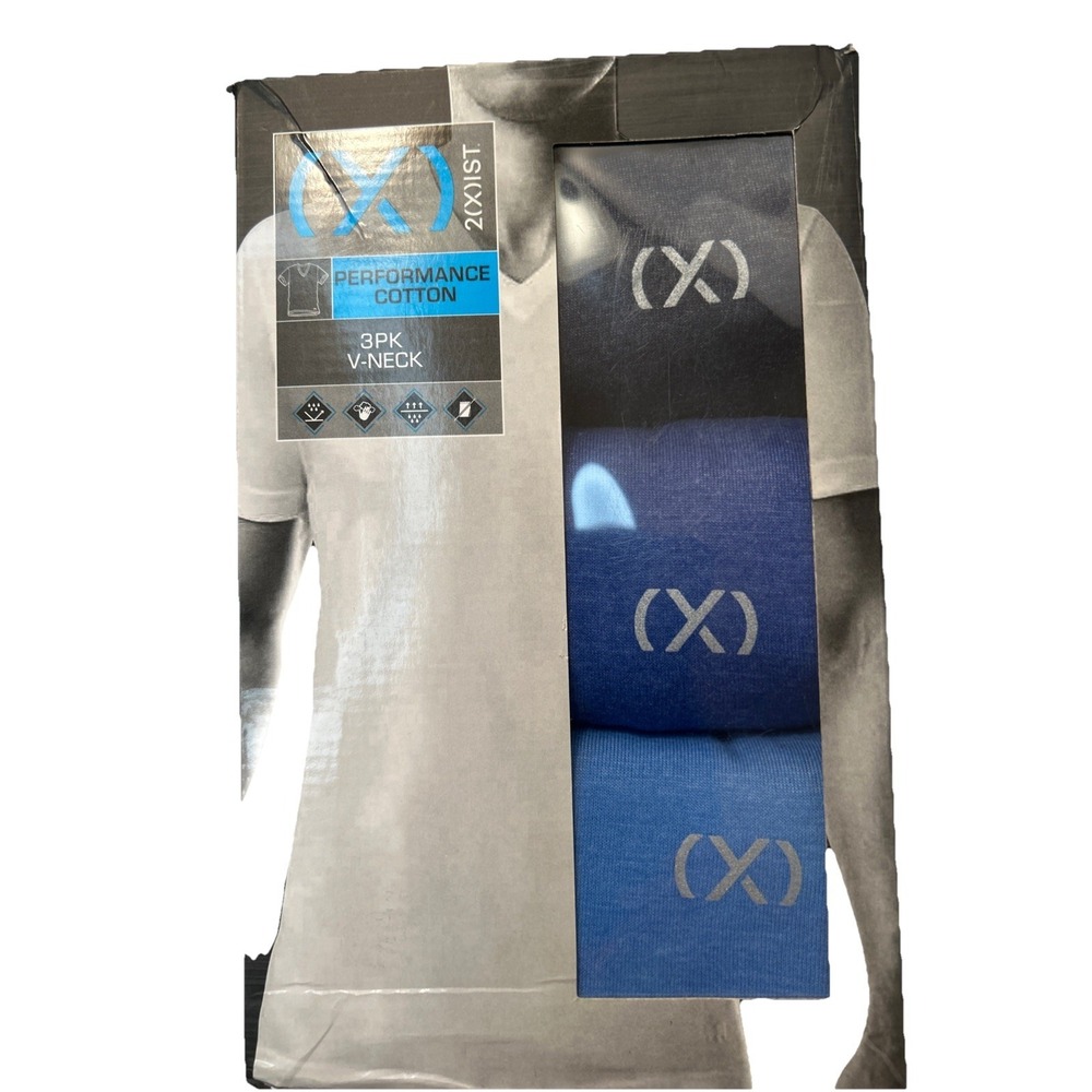 T-SHIRTS 2(X)IST MEN 3 BLUE‎ V-NECK UNDERWEAR XL 46-48 QUICK DRY MSRP $42 NWT